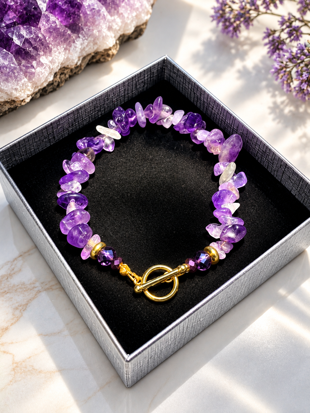 Amethyst Crystals Chip Bracelet