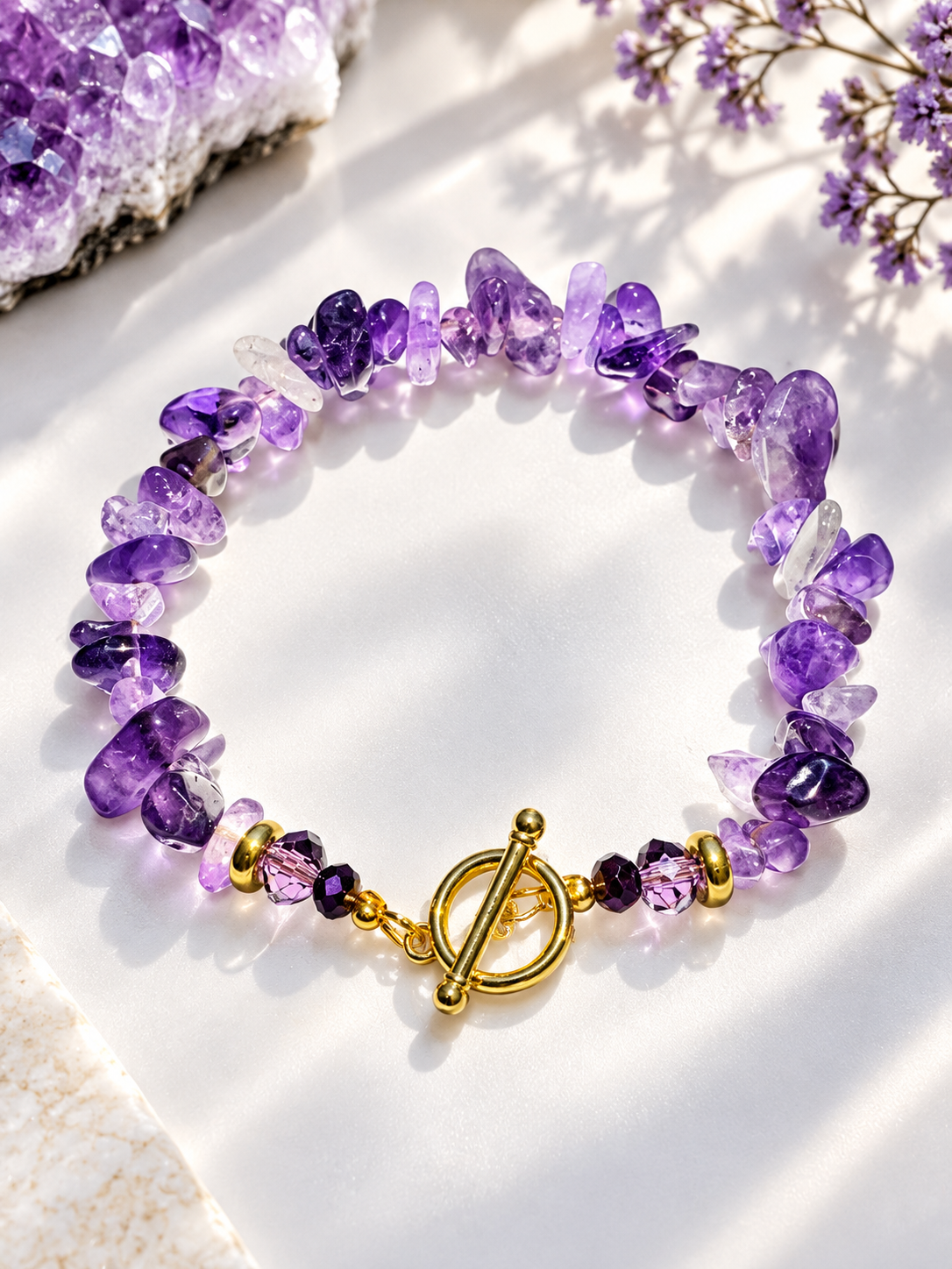 Amethyst Crystals Chip Bracelet