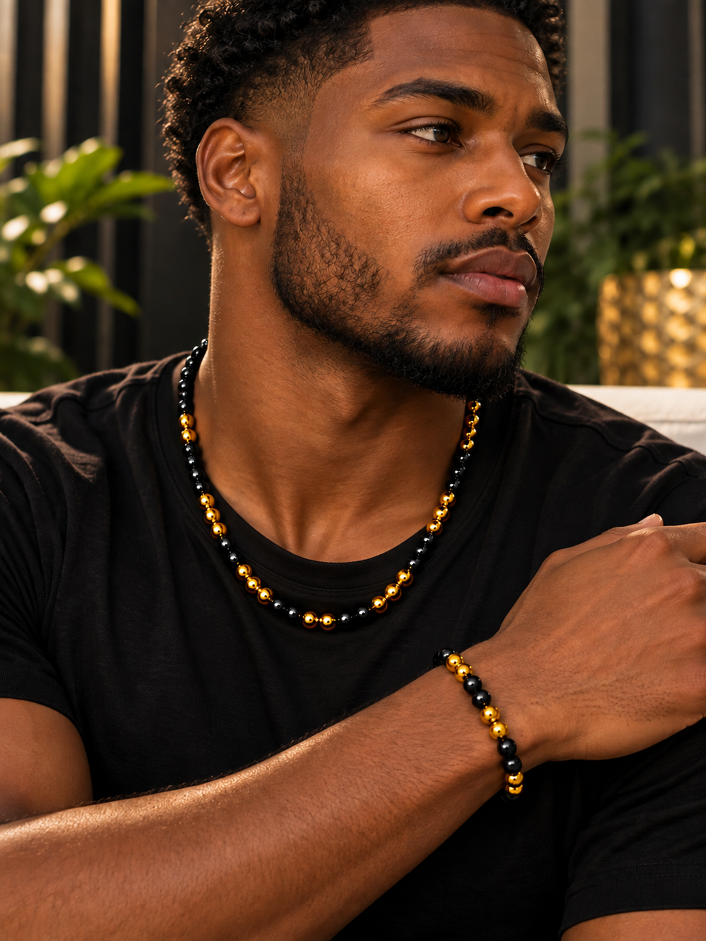 Onyx and Hematite Necklace Set