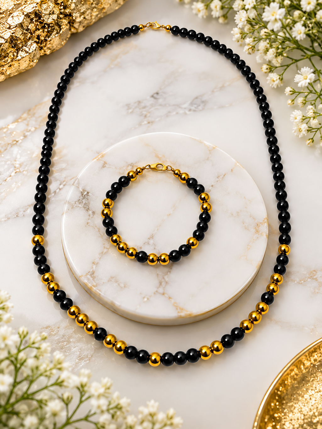 Onyx and Hematite Necklace Set
