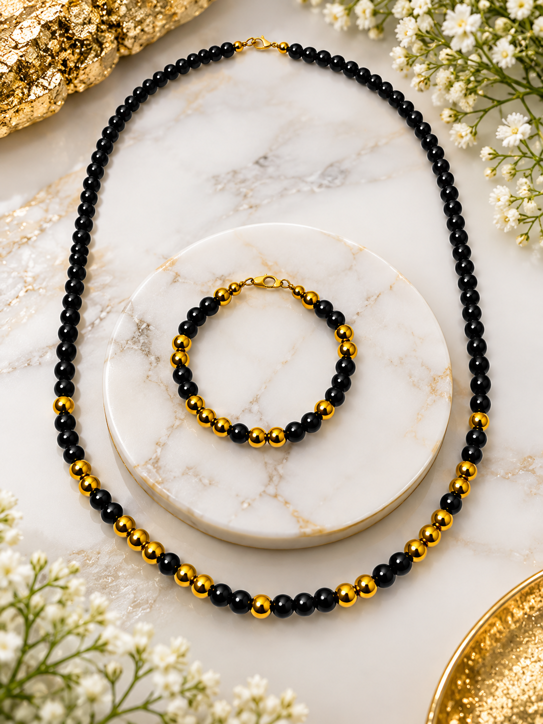 Onyx and Hematite Necklace Set